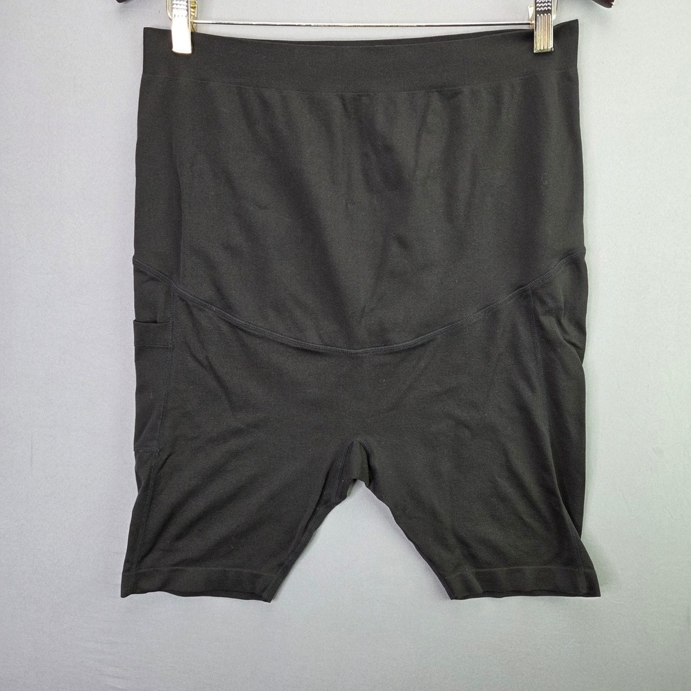 Time and Tru Maternity Biker Shorts Size L 12-14 Black Seamless Pockets Stretch